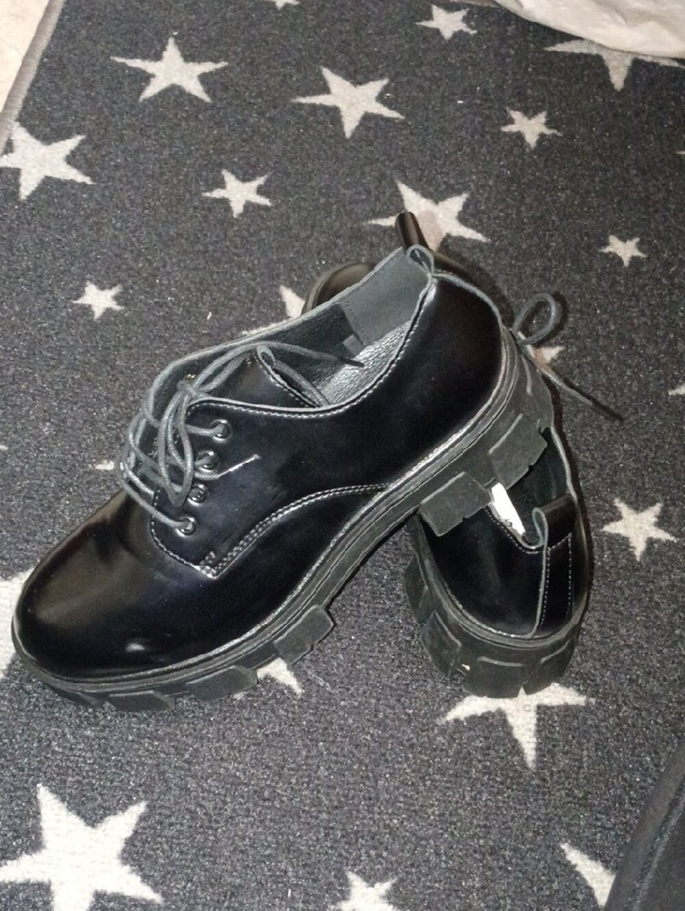 Madden Girl Black Patent Lace-Up Wedge Oxfords - Picture 2 of 4